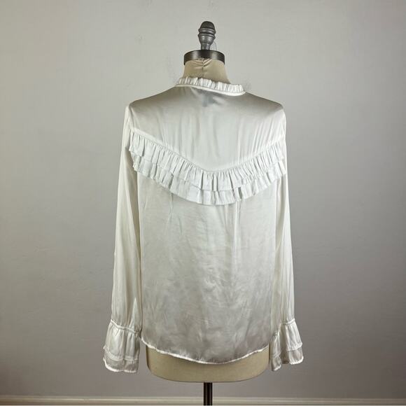 PAIGE Anguilla Ruffle Yoke Matte Satin Blouse - Picture 7 of 9